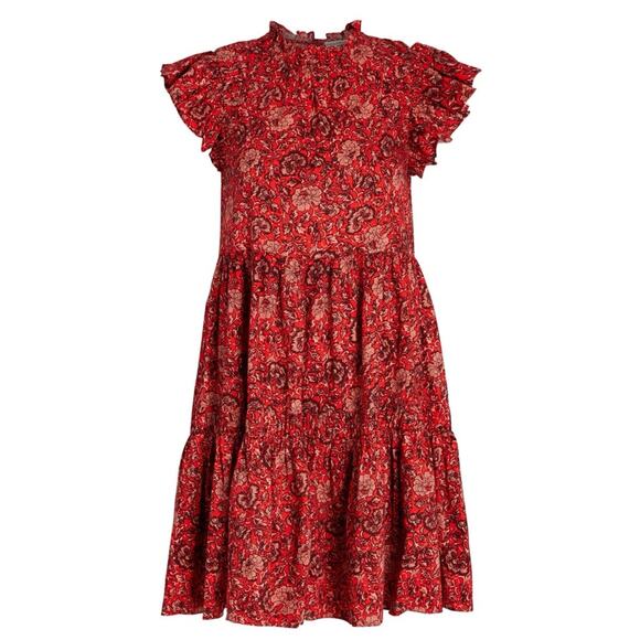 Ulla Johnson Hana Red Floral Mockneck Short Flutter Mini Dress Women’s Size 10 - Picture 11 of 12